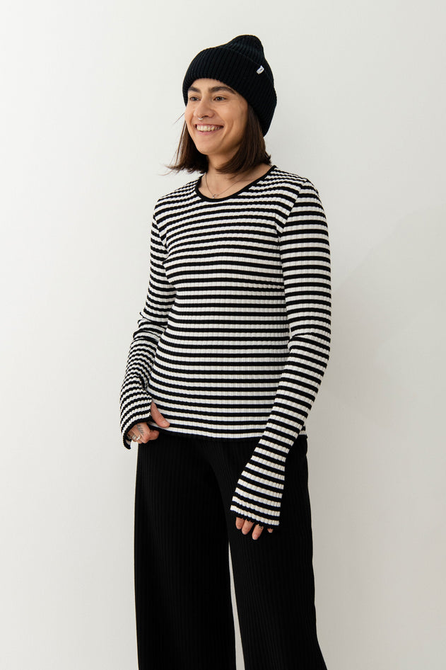 Brera Ribbed Long-Sleeve Top Black Stripes