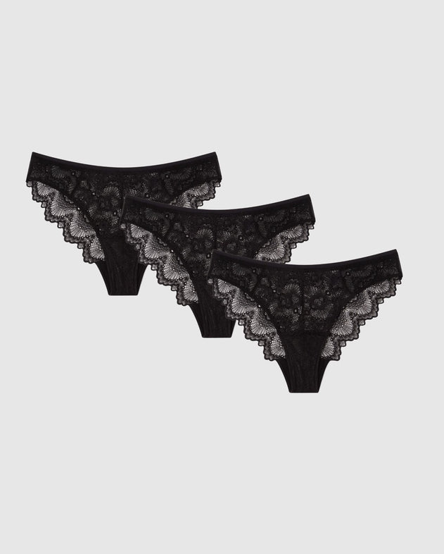 Light Flow Lace Period Underpants 3-Pack Black