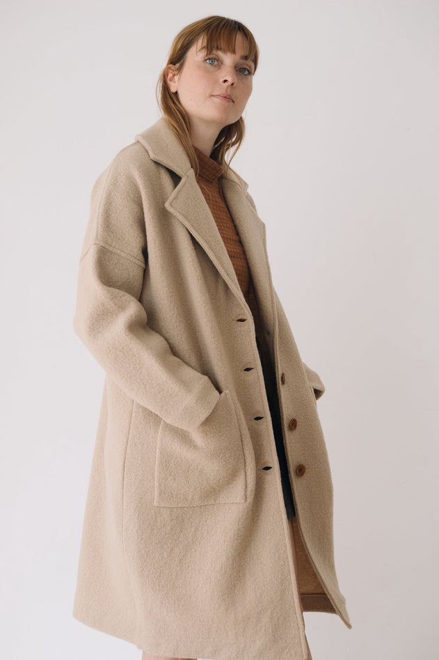 Merino Wool Long Coat in Beige