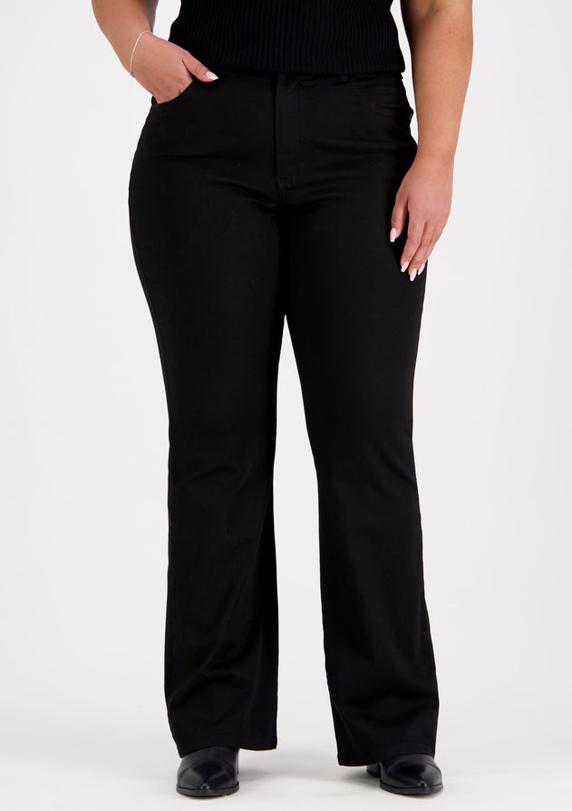 Caramel Flare Curvy Fit Stay Jeans Black