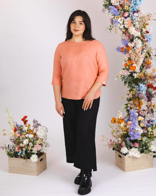 Classic Linen Blouse Papaya Orange - IVALO.COM