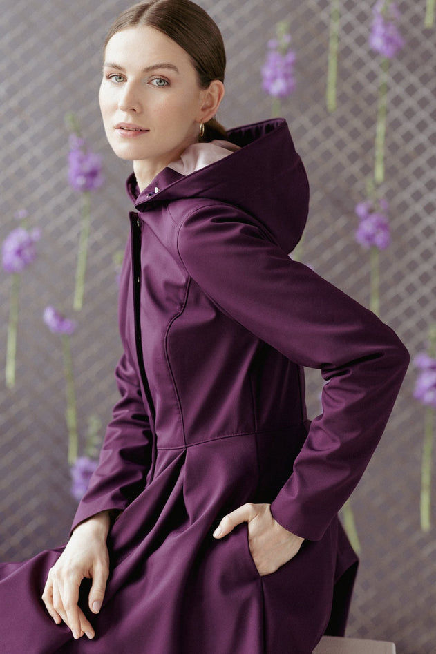 Fit and Flare Raincoat with Pleated Hem Ruby Purple