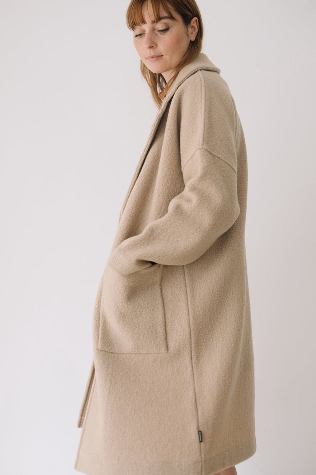 Merino Wool Long Coat in Beige