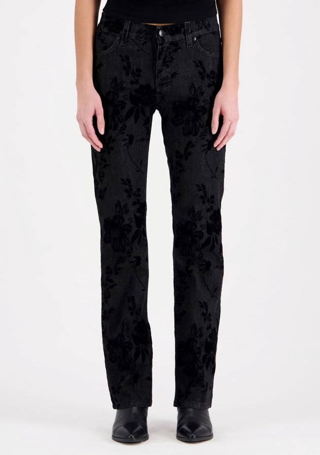 Emily Straight Fit Velvet Print Black