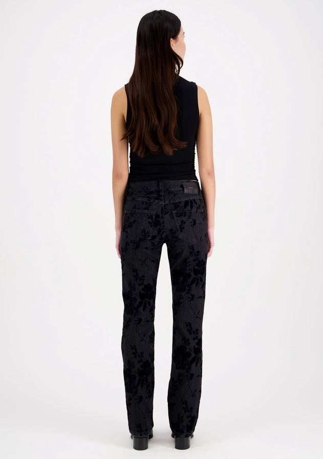 Emily Straight Fit Velvet Print Black