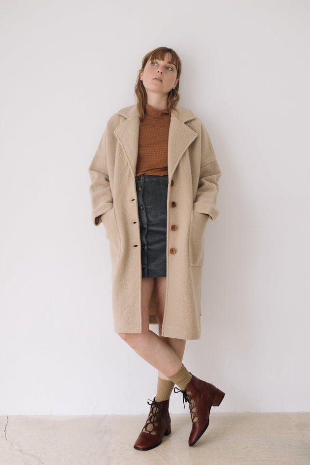 Merino Wool Long Coat in Beige