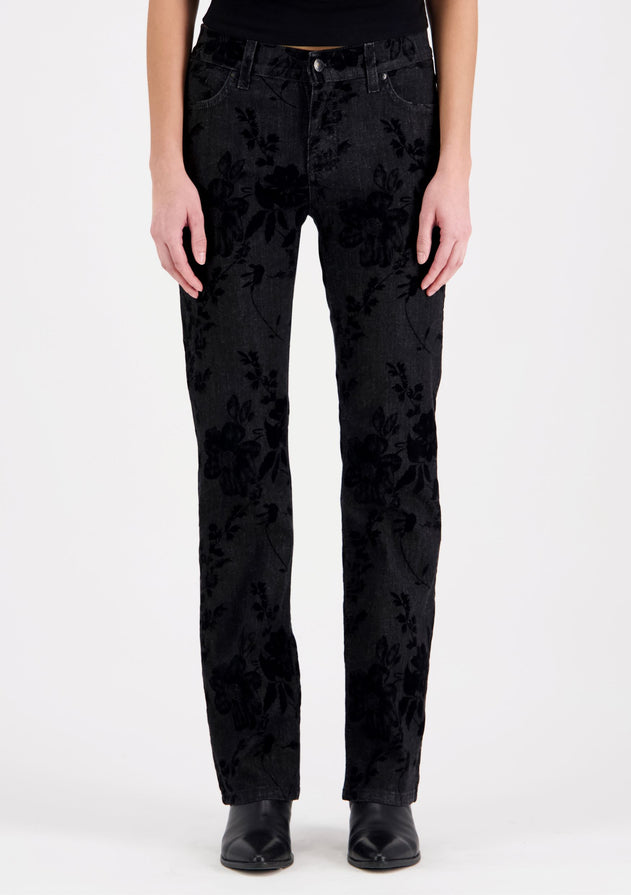 Emily Straight Fit Velvet Print Black