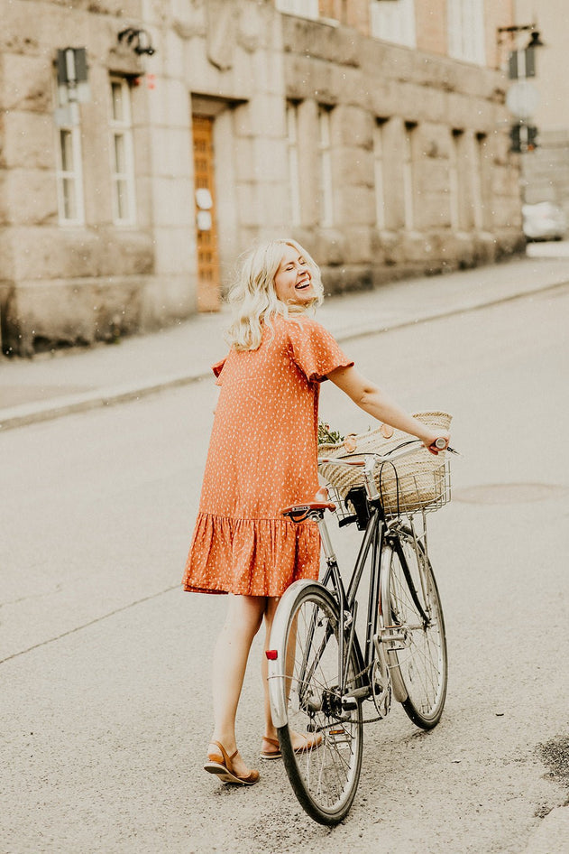 Frill Button Dress Vintage Leaf