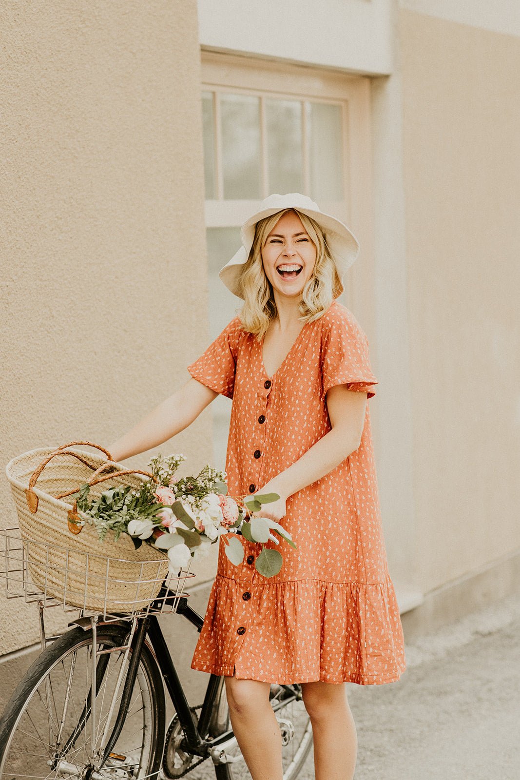 Frill Button Dress Vintage Leaf