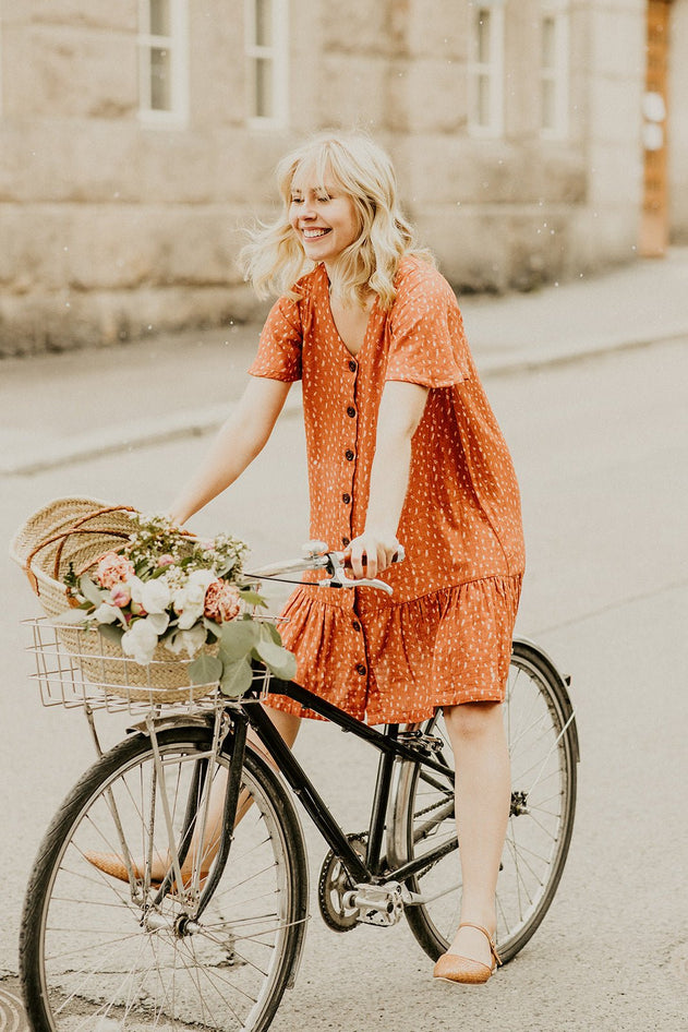 Frill Button Dress Vintage Leaf