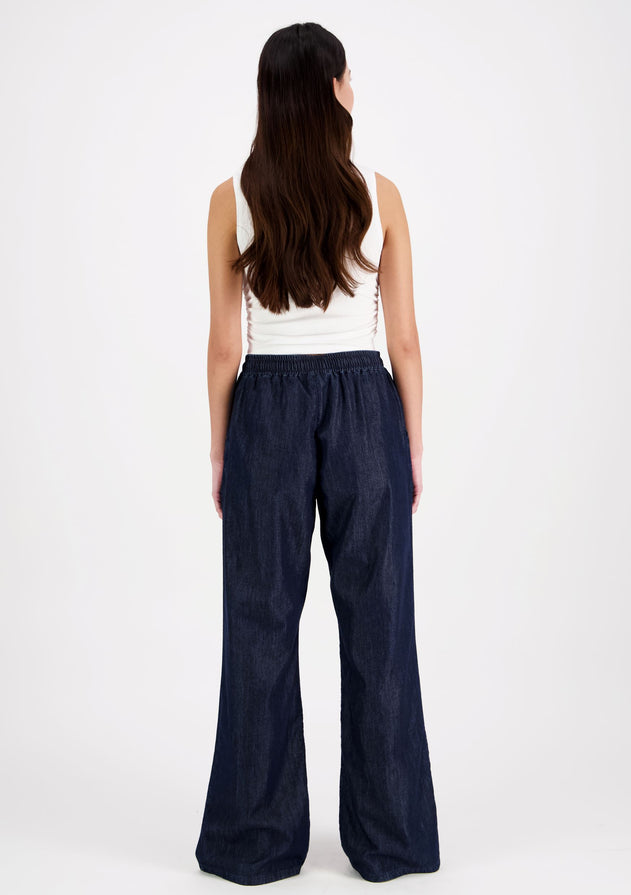 Jade Wide Leg Denim Trousers Dark Blue