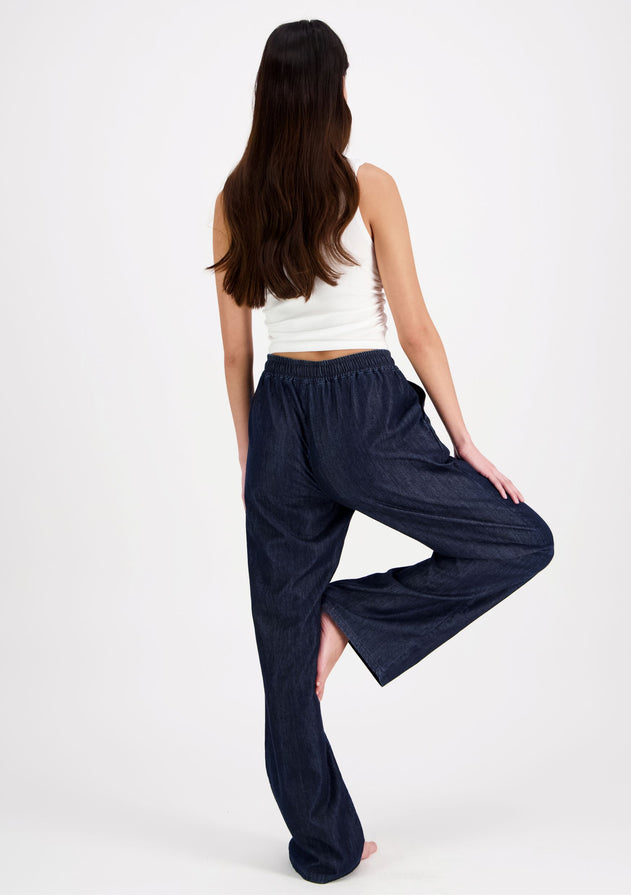 Jade Wide Leg Denim Trousers Dark Blue