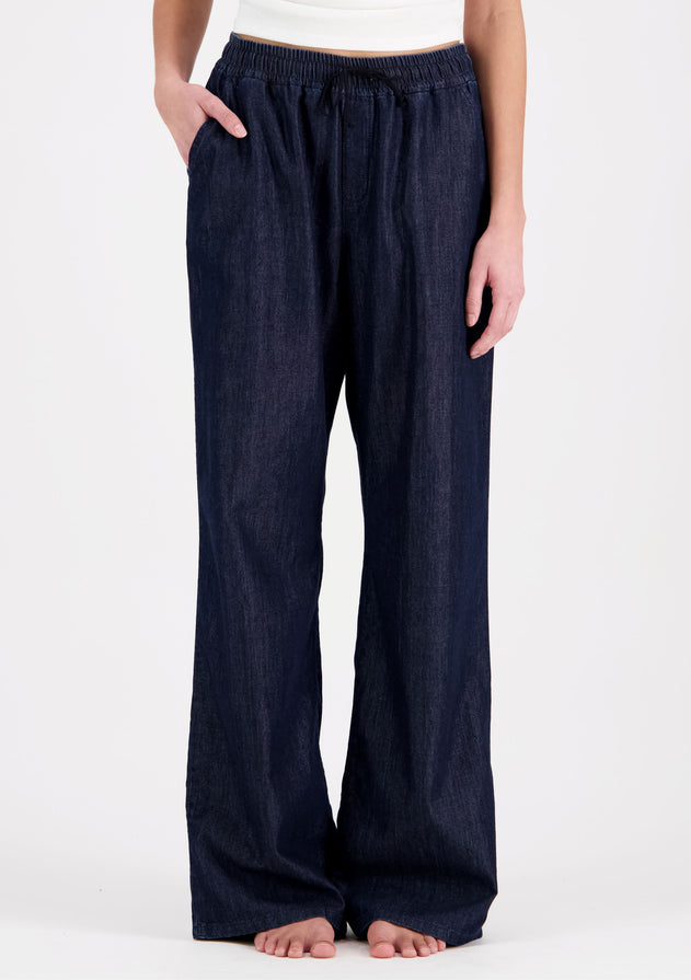 Jade Wide Leg Denim Trousers Dark Blue