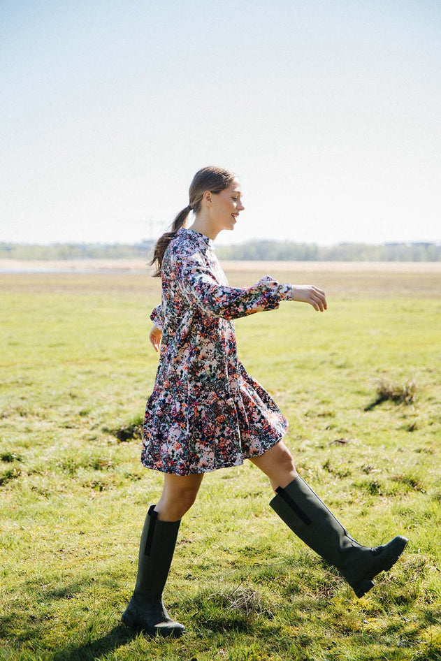 Ruffle Sweatshirt Dress Blooming Forest