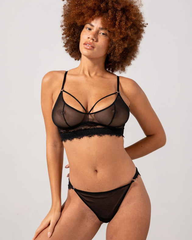 Pitsi Mesh Strappy Demi Läpikuultavat Rintaliivit Musta