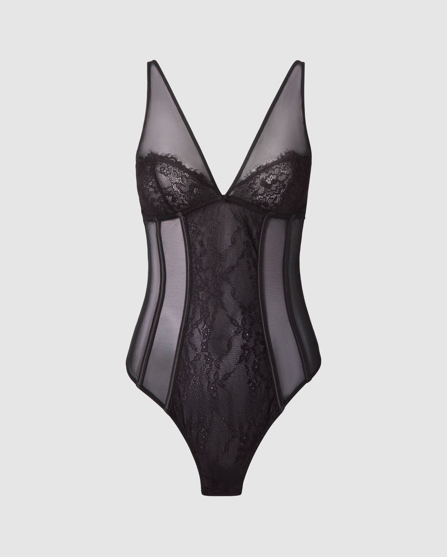 Mesh Lace Plunge Body Black