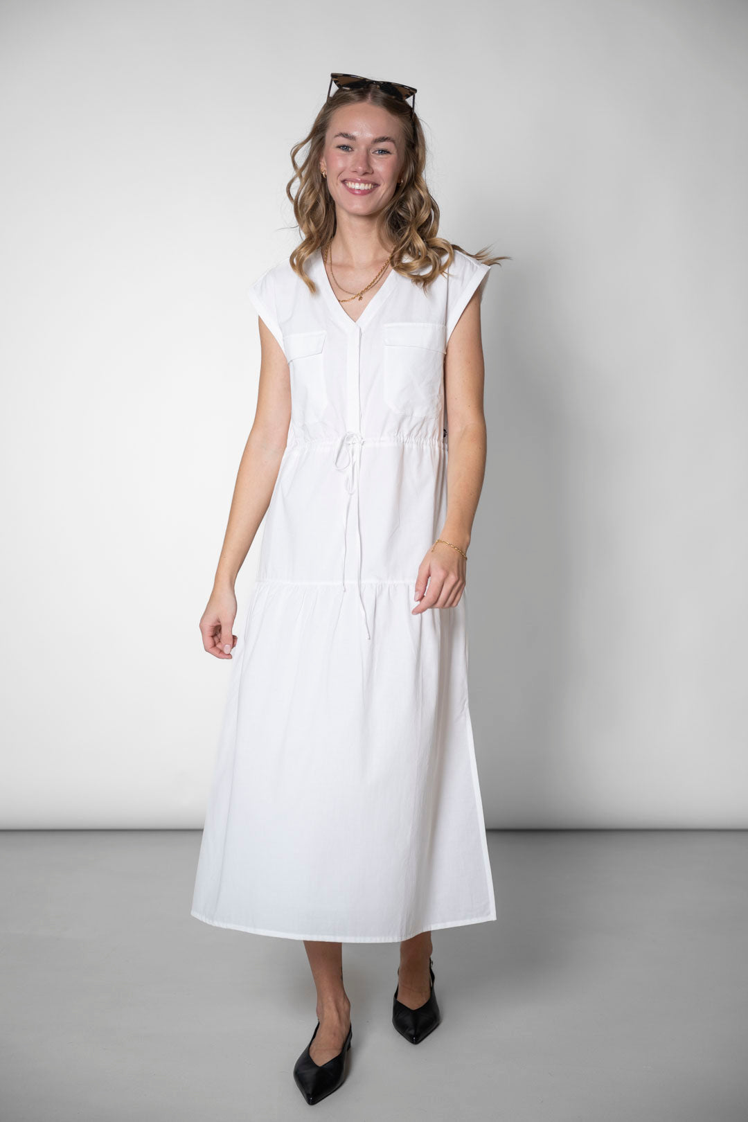 Sleeveless Tiered Dress White