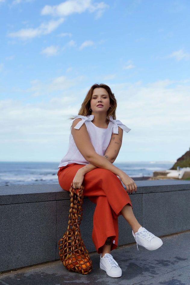 Culottes Linen Trousers Stonewashed Burnt Orange - IVALO.COM