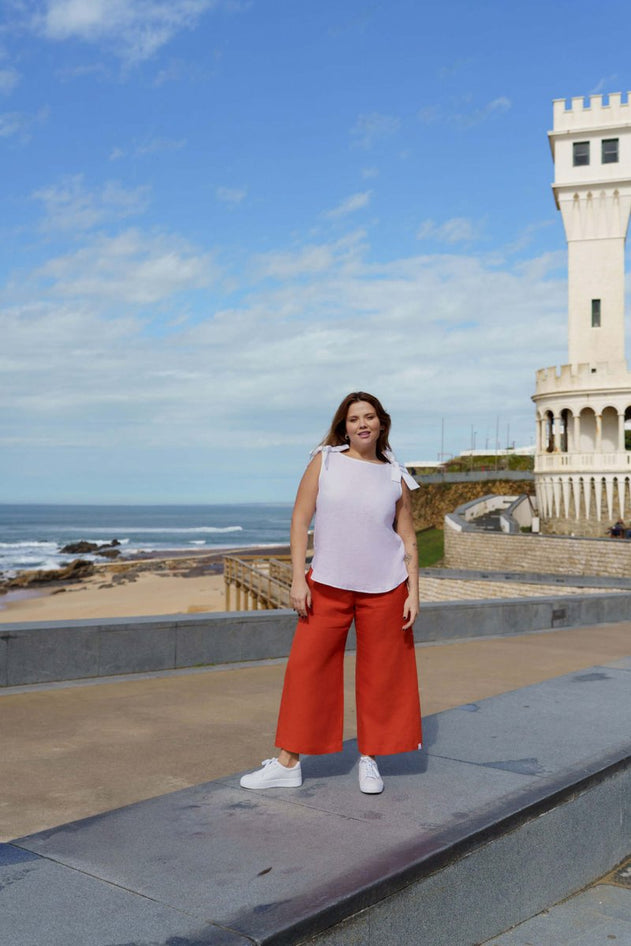 Culottes Linen Trousers Stonewashed Burnt Orange - IVALO.COM