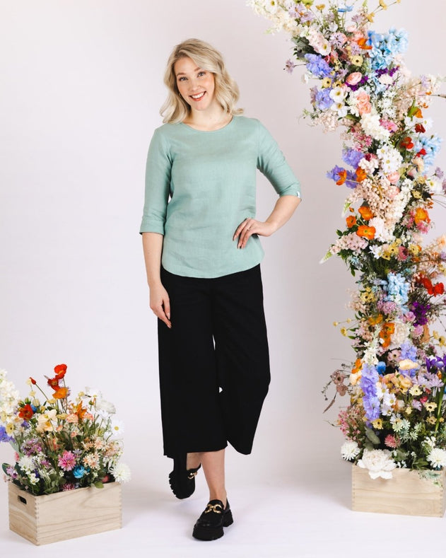 Culottes Linen Trousers Stonewashed Black - IVALO.COM