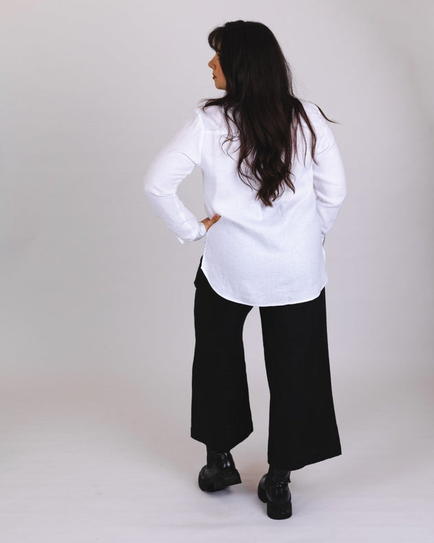 Culottes Linen Trousers Stonewashed Black - IVALO.COM