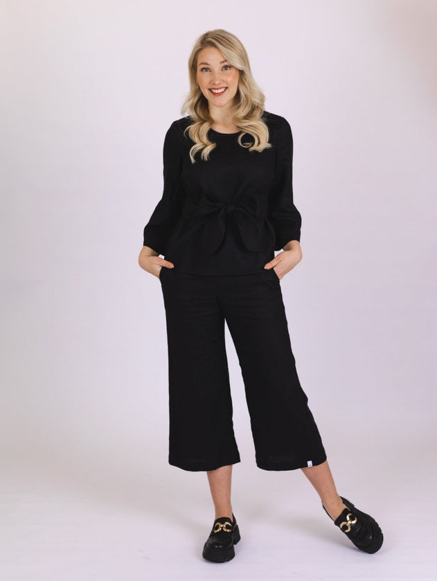 Culottes Linen Trousers Stonewashed Black - IVALO.COM