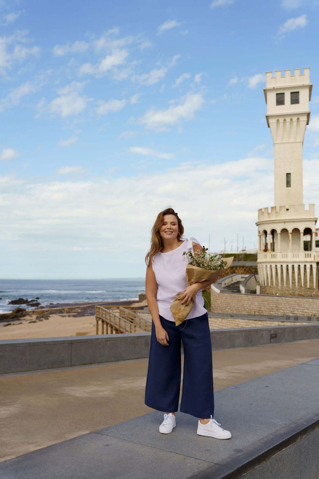 Culottes Linen Trousers Stonewashed Oxford Navy - IVALO.COM