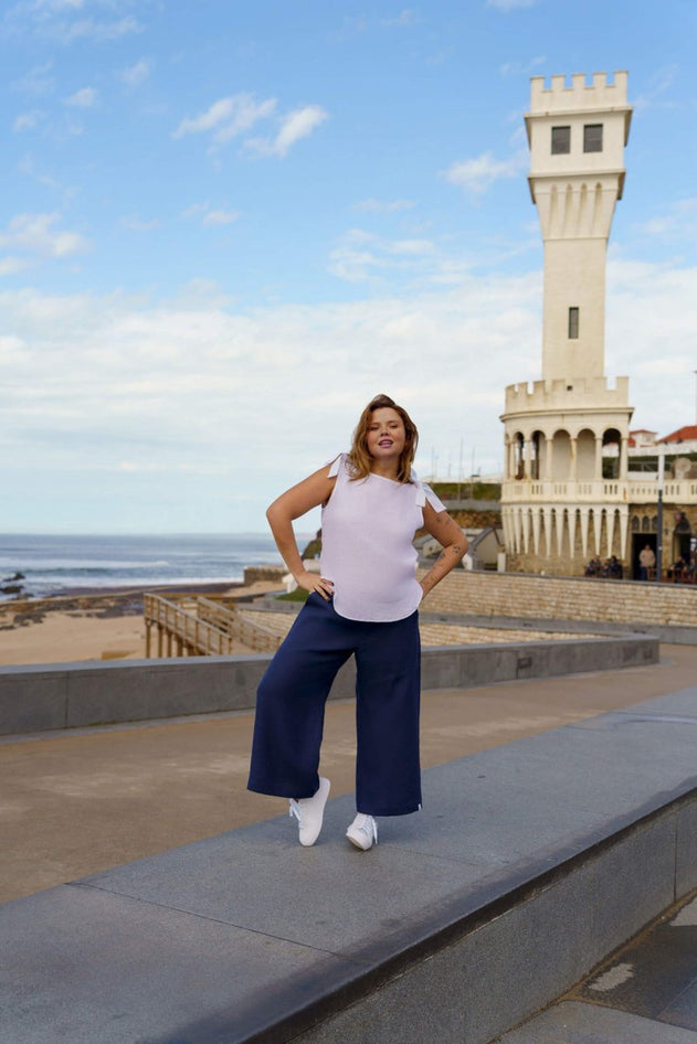 Culottes Linen Trousers Stonewashed Oxford Navy - IVALO.COM