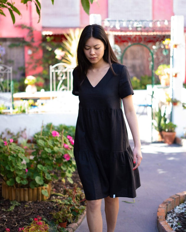 Linen Layer Dress Black - IVALO.COM