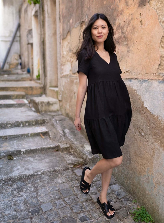 Linen Layer Dress Black - IVALO.COM