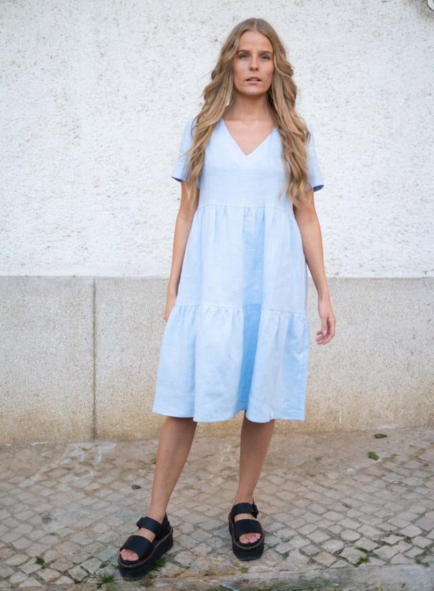 Linen Layer Dress Sky Blue - IVALO.COM