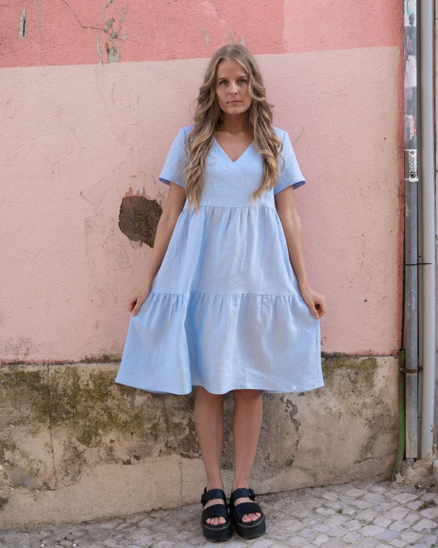 Linen Layer Dress Sky Blue - IVALO.COM