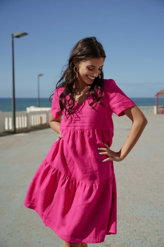 Linen Layer Dress Peacock Pink - IVALO.COM