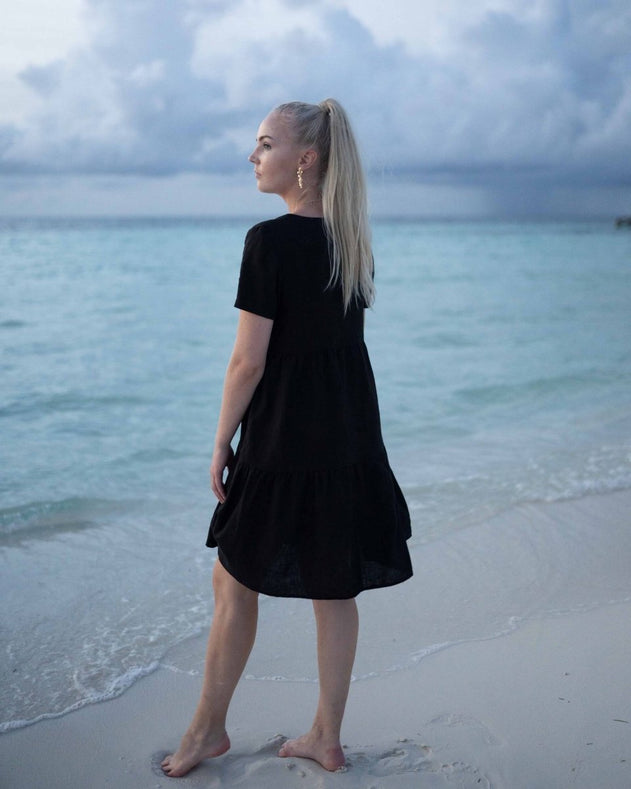 Linen Layer Dress Black - IVALO.COM