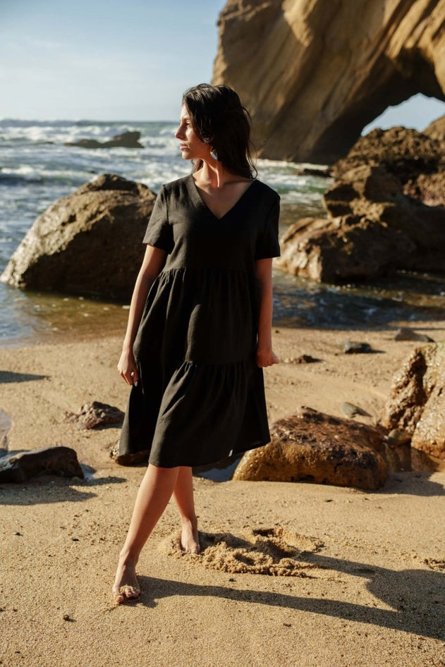 Linen Layer Dress Black - IVALO.COM