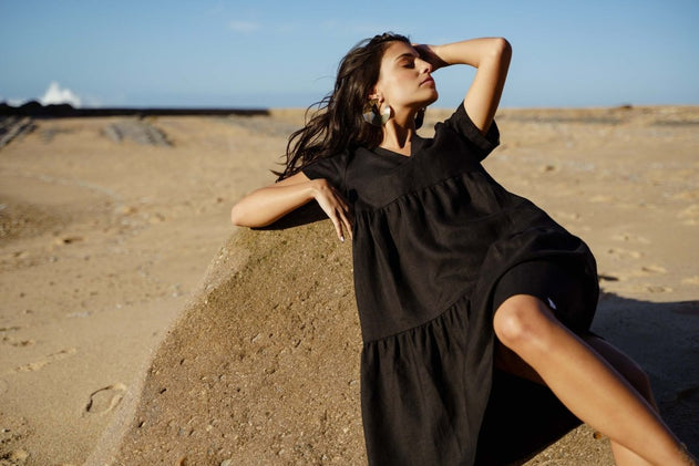 Linen Layer Dress Black - IVALO.COM