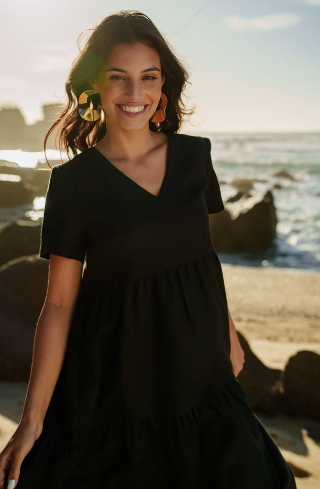 Linen Layer Dress Black - IVALO.COM