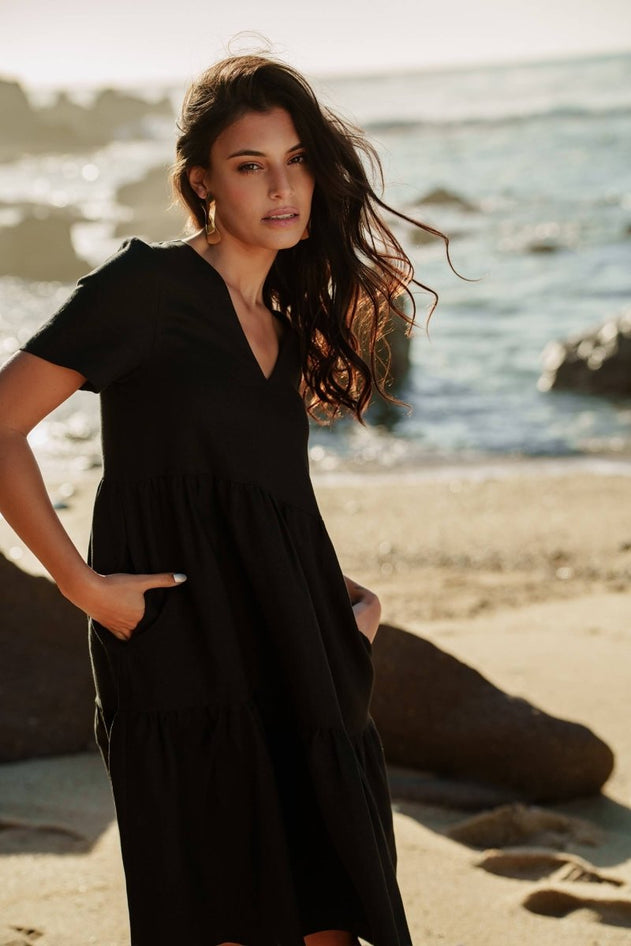 Linen Layer Dress Black - IVALO.COM
