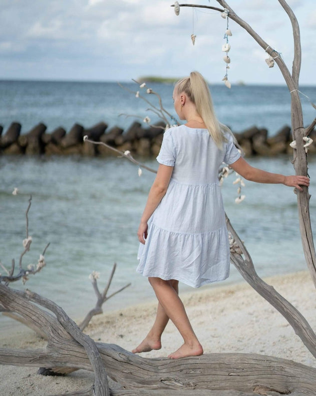 Linen Layer Dress Sky Blue - IVALO.COM