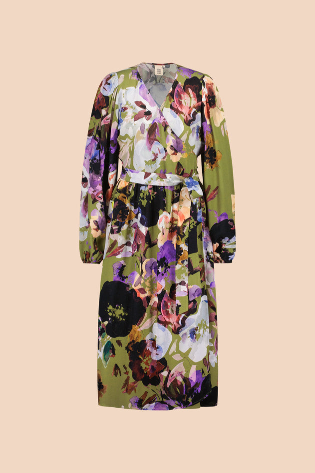 Wrap Midi Dress Olive Anemone