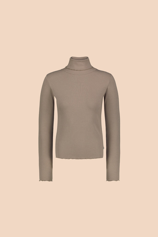 Rib Rollneck Long Sleeve Taupe