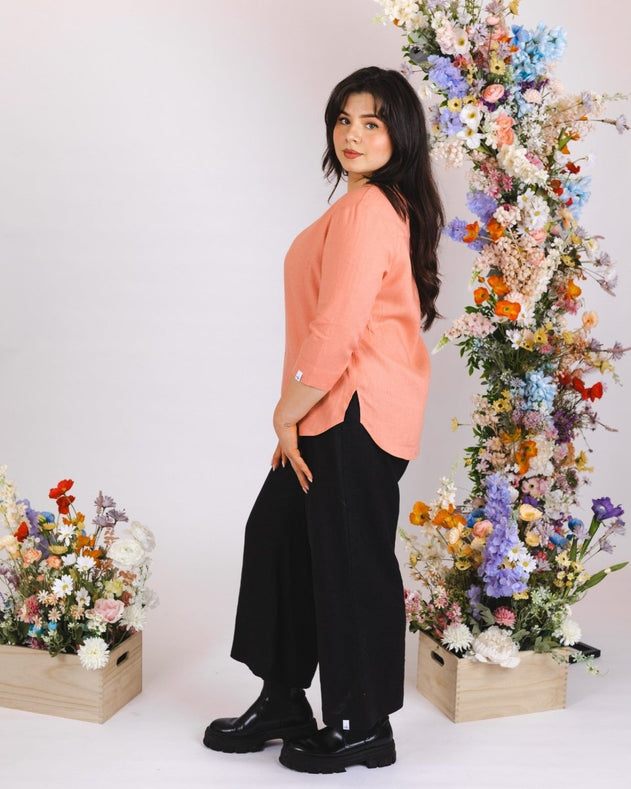 Classic Linen Blouse Papaya Orange - IVALO.COM