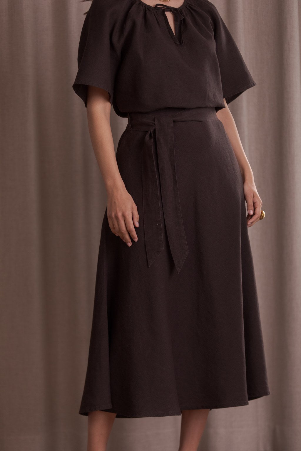 Liana Wide-hemmed Linen Skirt Dark Chocolate