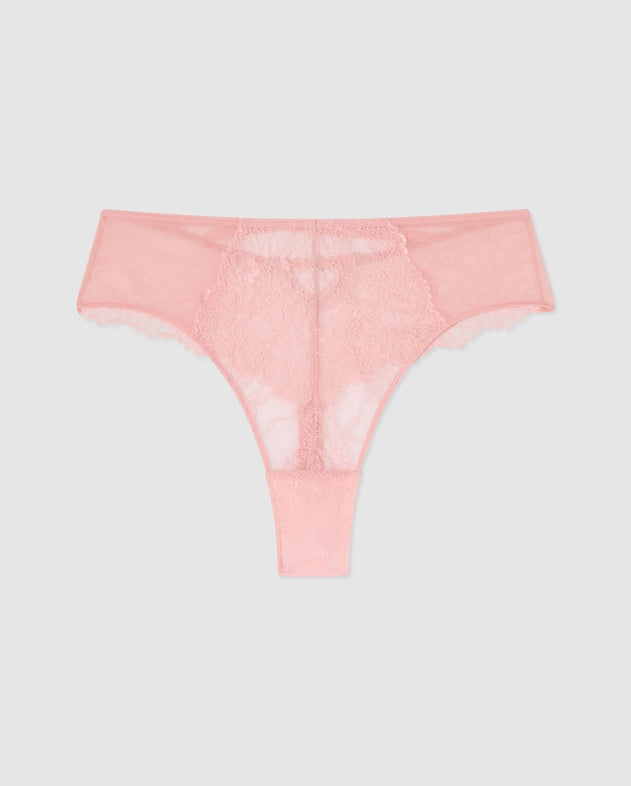 Lace Mesh Strappy Highwaist Thong Powder Pink