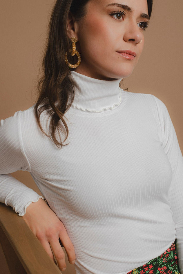 Rib Rollneck Long Sleeve White
