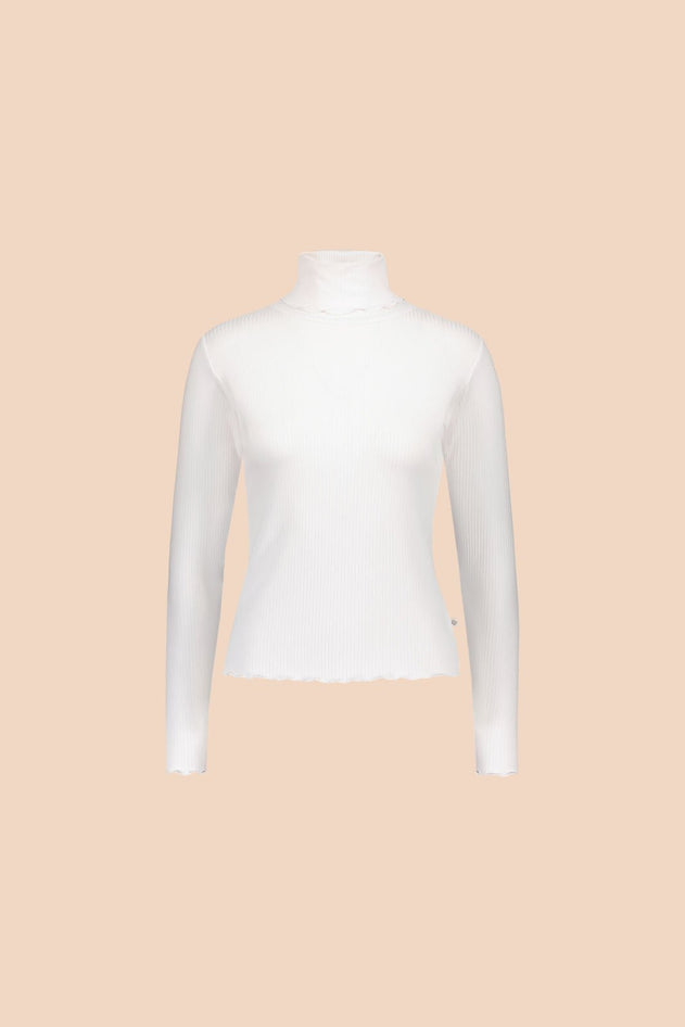 Rib Rollneck Long Sleeve White