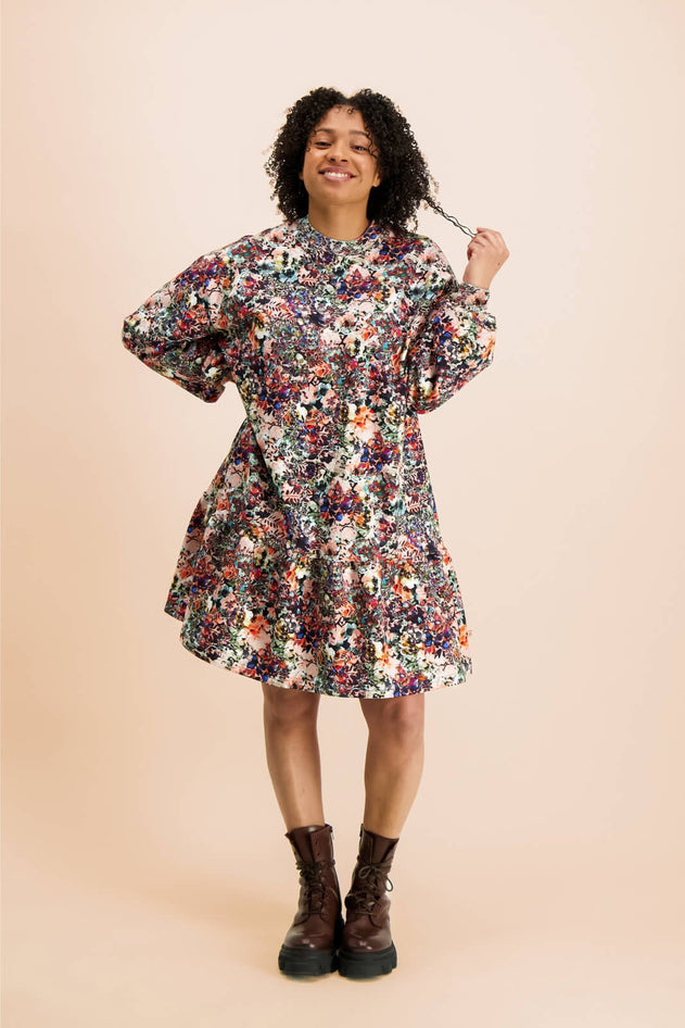 Ruffle Sweatshirt Dress Blooming Forest