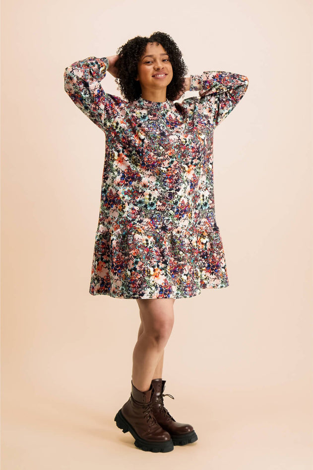 Ruffle Sweatshirt Dress Blooming Forest