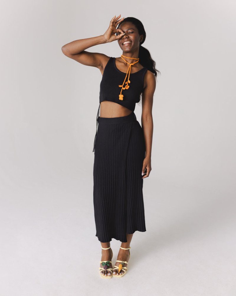 Šatrija Set Cotton Wrap Skirt & Drebulė Crop Top Black