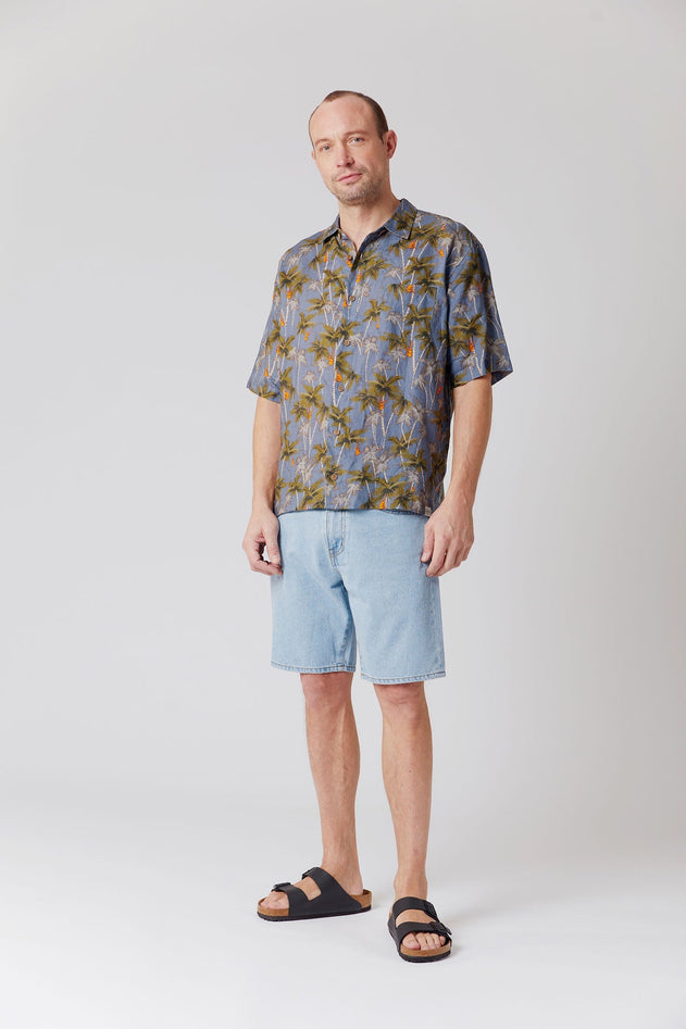 Dingwalls Jungle Print Linen Shirt Blue